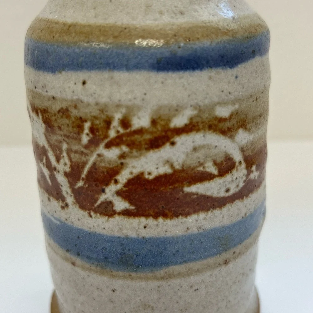 MCM/  Studio Pottery Vase Hand Made / Hobbyist Piece Striped Mini Ceramic Vase